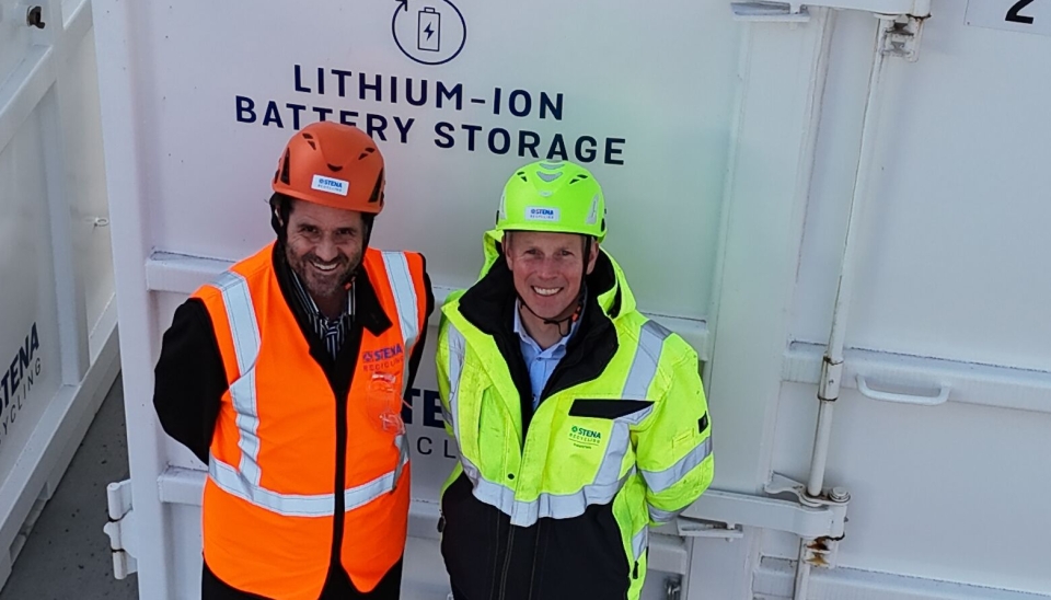 Stian Thrane, kommunikasjonssjef for den norske Nissan-importøren og Jon Emil Furuseth, Country Manager High Energy Batteries i Stena Recycling.