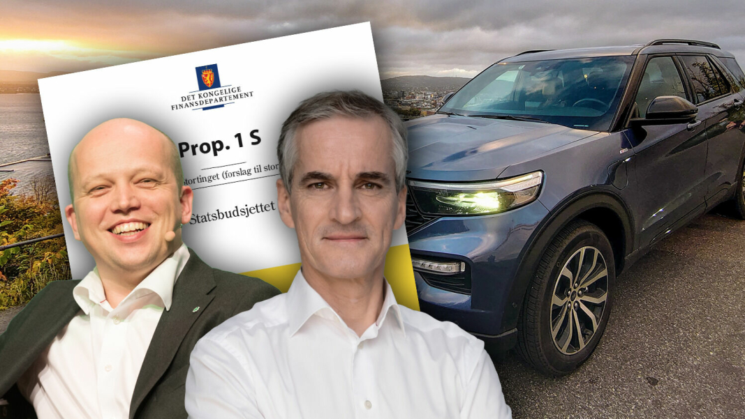 Finansminister Trygve Slagsvold Vedum (t. v.) og statsminister Jonas Gahr Støre skroter moms-fritaket for alle elbiler.