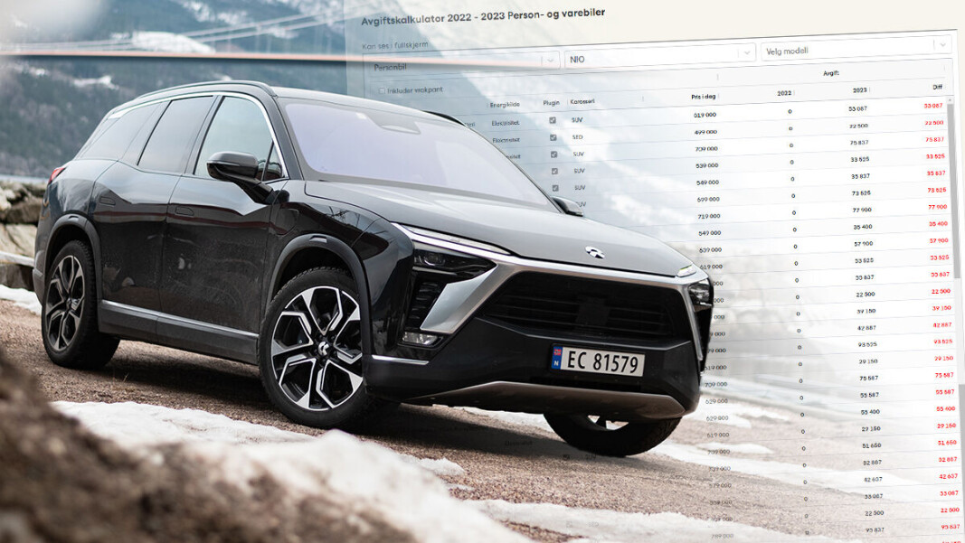 Det er de store, elektriske bil-modellene som blir hardest rammet av avgiftsøkning neste år, som blant annet Nio ES8. Det er de store, elektriske bil-modellene som blir hardest rammet av avgiftsøkning neste år, som blant annet Nio ES8.